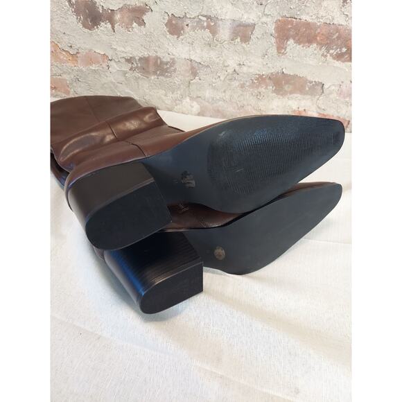 Womens Sz 11 Brown Tall Knee High Boots Pointed Toe Block Heel Side Zip - Picture 3 of 4